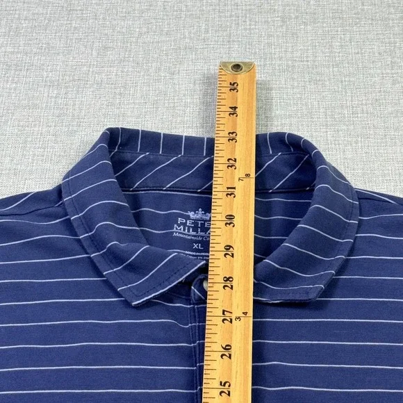 Peter Millar Polo Shirt Mens XL Blue Striped Mountainside Collection Pocket - Picture 8 of 10